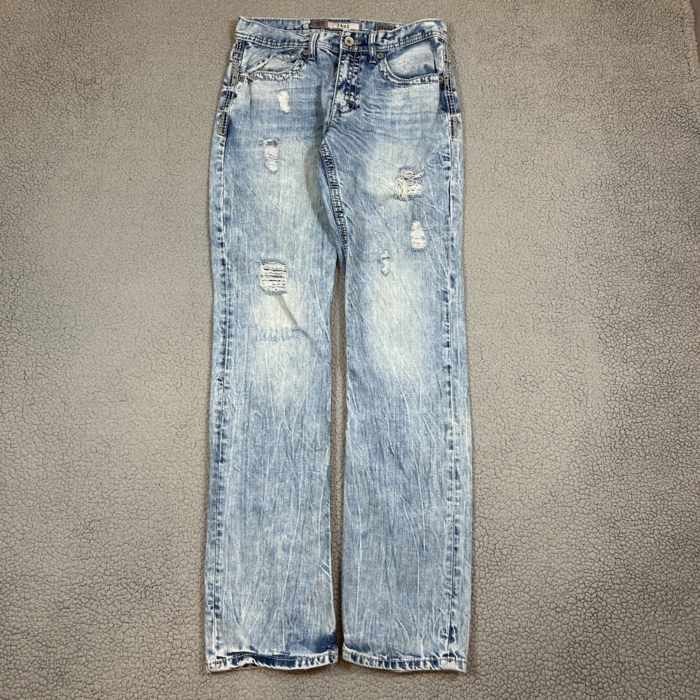 Buckle BKE Jake Bootleg Jeans Mens 32XXL Fit 30x37 Light Faded‎ Western Whiskers